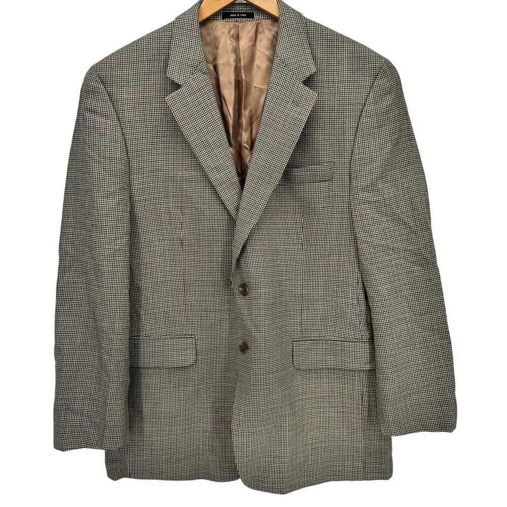 Lauren Ralph Lauren Blazer Mens 42 R‎ Jacket Tan Houndstooth Wool Classic